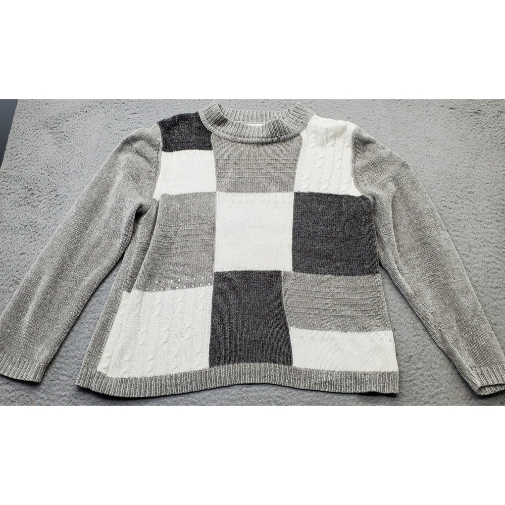 Alfred Dunner Sweater Womens Petite‎ Large Multi Colorblock Rhinestone Pullover